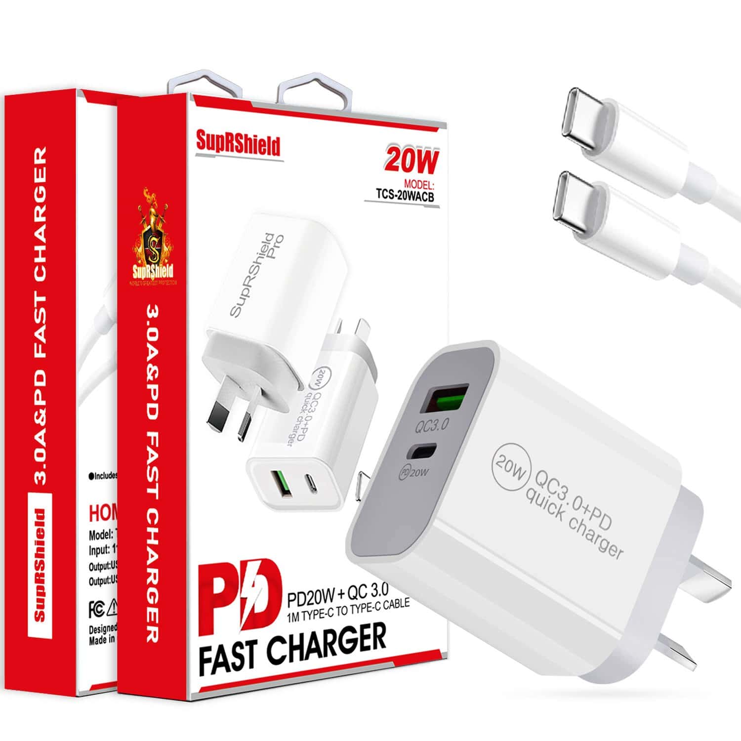 SupRShield 20W QC3.0 PD+USB Fast Charging Charger Wall Plug Adapter + PD Type C to Type C Data Cable Cord For iPhone 15/Plus/Pro/Max/iPad Pro SupRShield 20W QC3.0 PD+USB Fast Charging Charger Wall Plug Adapter + PD Type C to Type C Data Cable Cord For iPhone 15/Plus/Pro/Max/iPad Pro